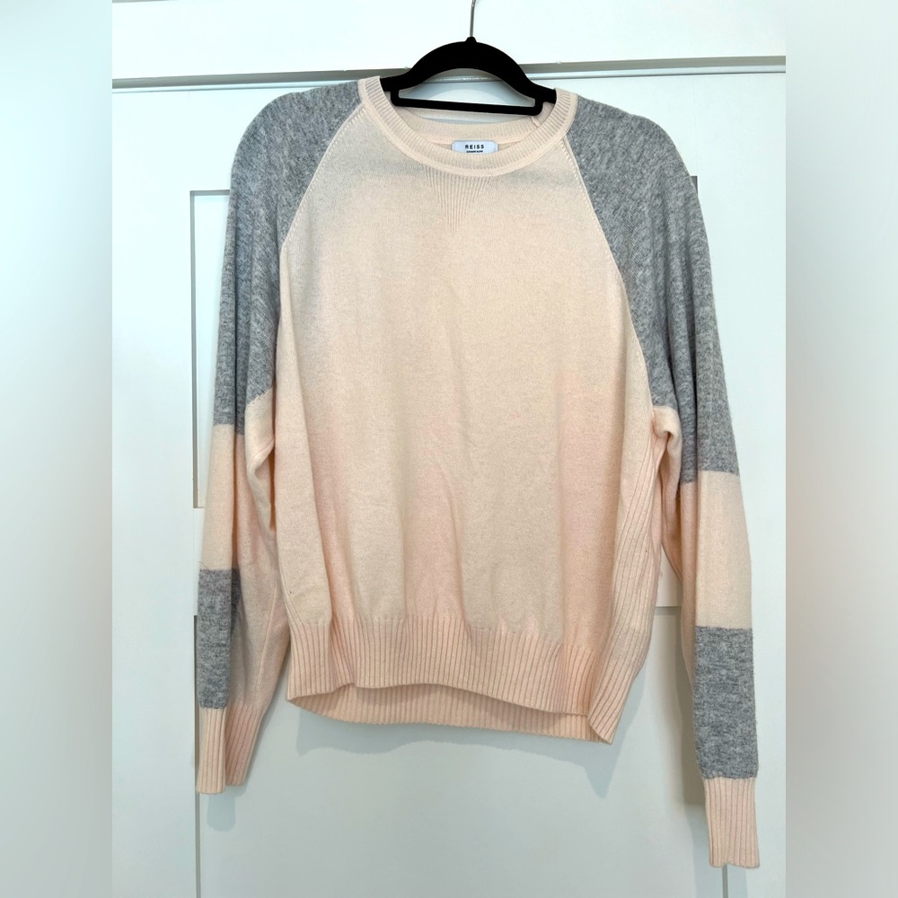 Reiss size large cashmere blend sweater in shell pink with heather grey